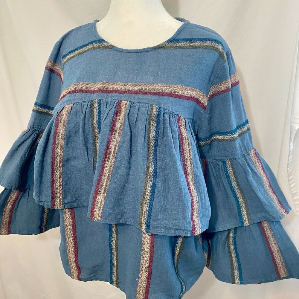 Talori Blue Embroidered Tired Top